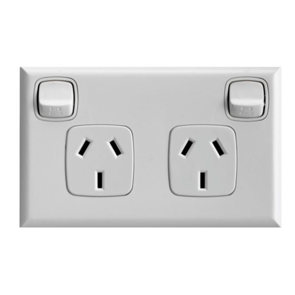 HPM Excel 10A Double Horizontal Socket - White