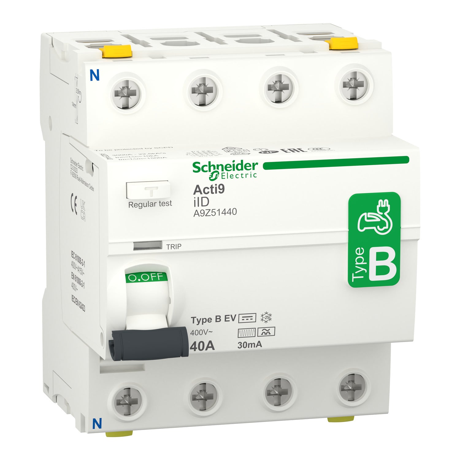 Acti9 iID - Residual Current Circuit Breaker - 4P - 40A - 30mA - B type