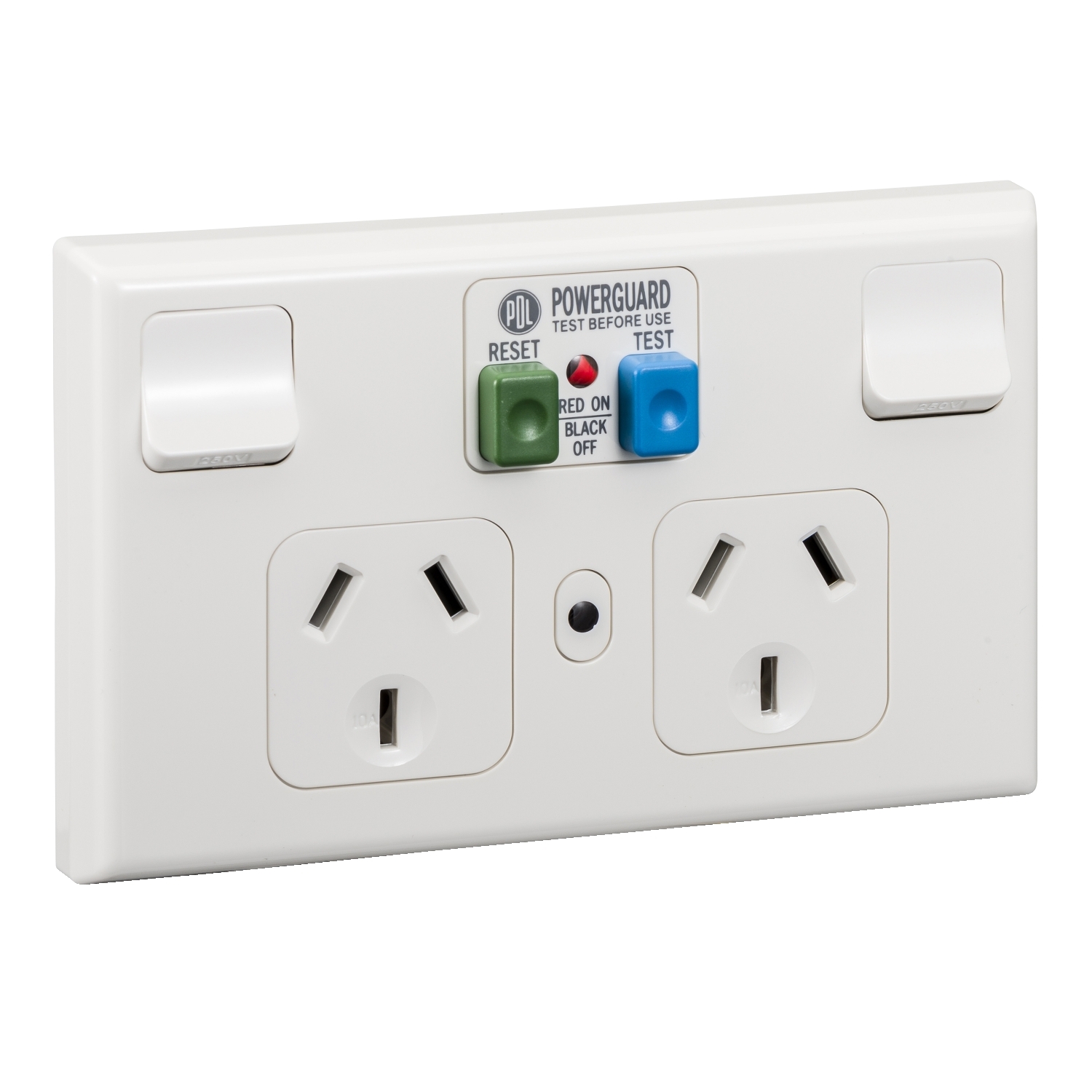 PDL Socket Outlet 600 Series - Twin switched - Assembled - Horizontal - RCD protection - 240 V - 10 A - White