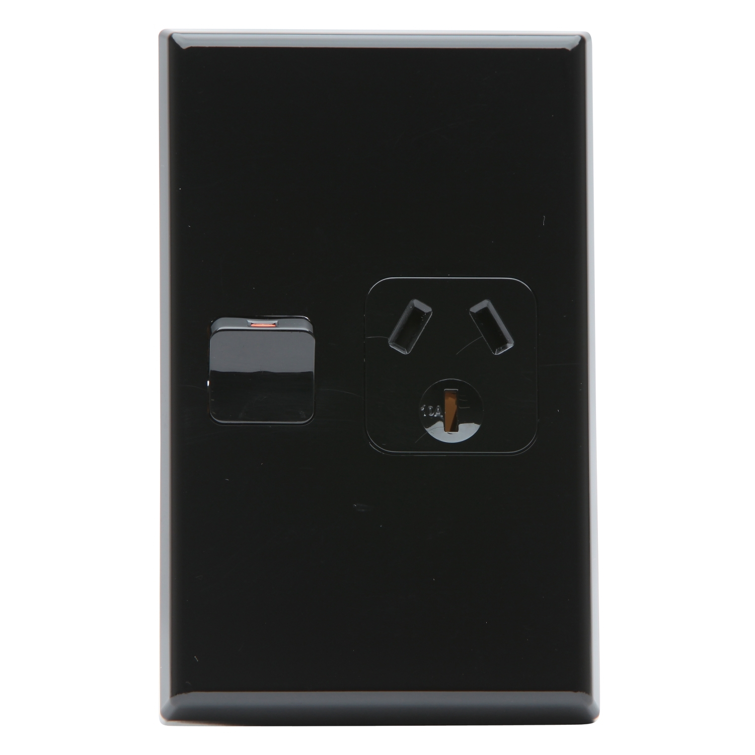 PDL Socket Outlet 600 Series - Single switched - Assembled - Vertical - 250 V - 10 A - Black