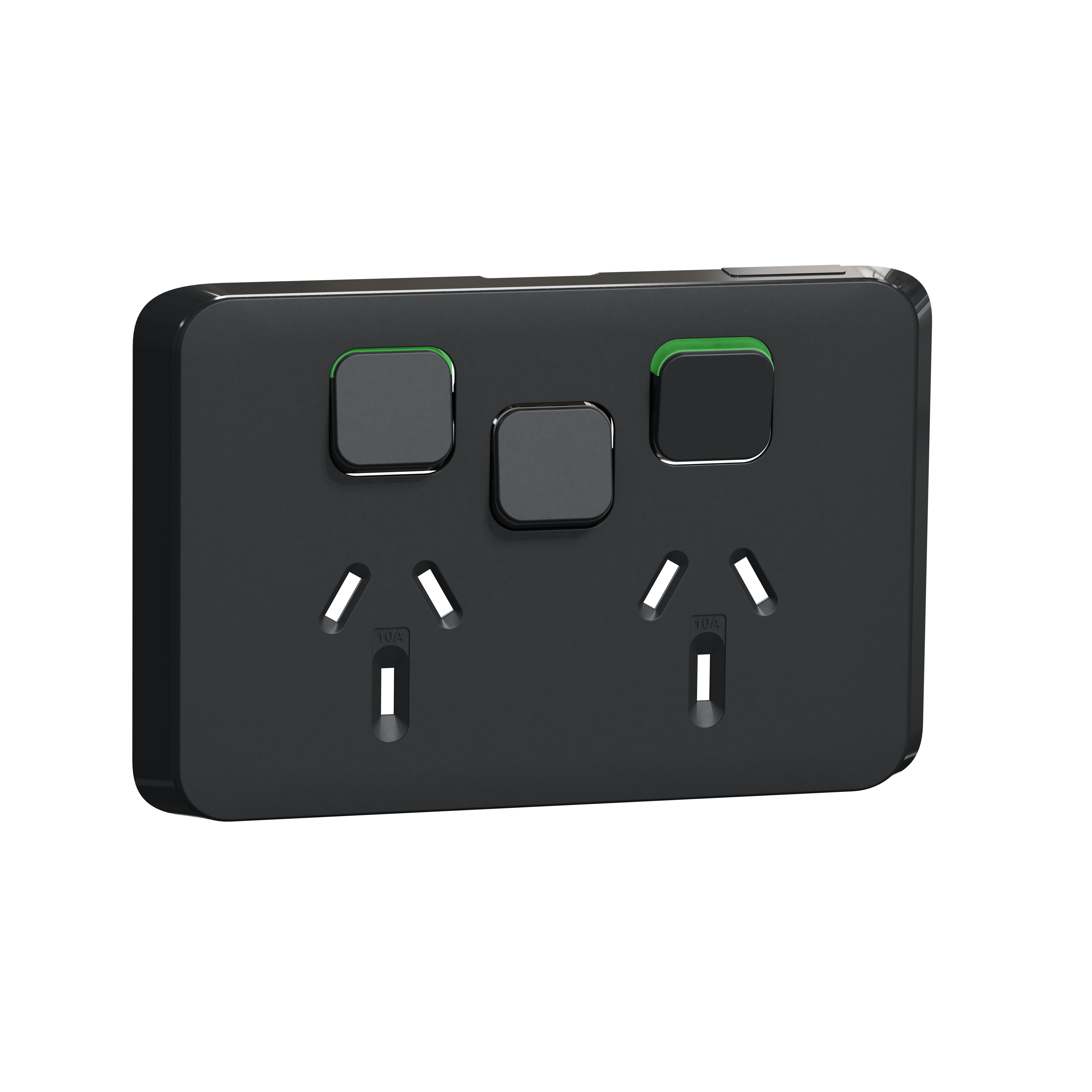 PDL395XC-XB - PDL Iconic Cover Plate Double Switched Socket + Switch 10Amp - Black